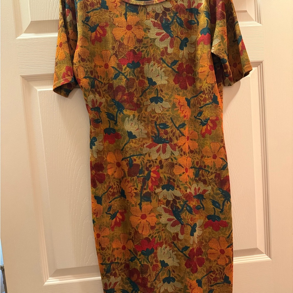 LuLaRoe Orange Green Sheath Midi Dress